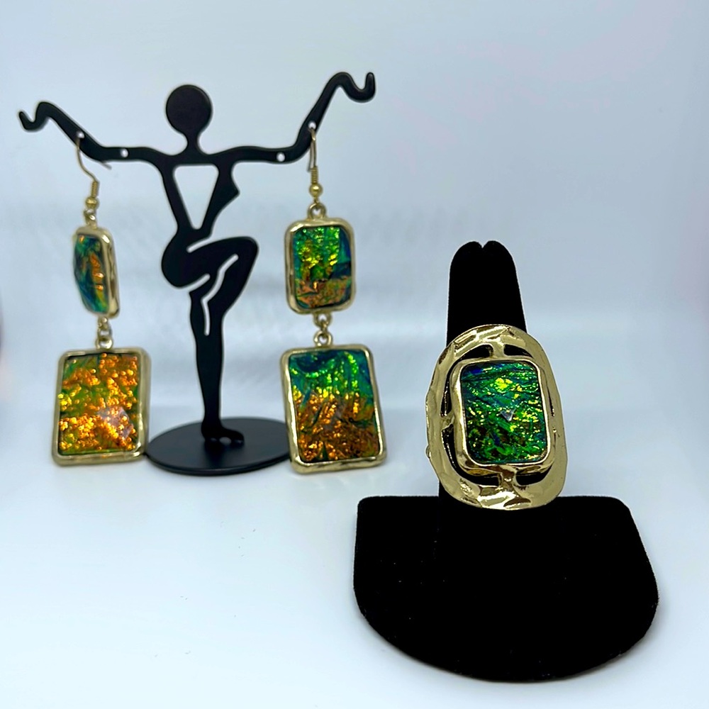 Turquoise & Bronze Gold Earrings & Ring